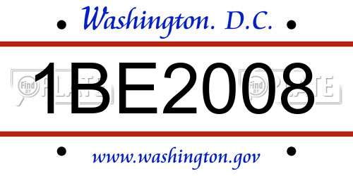 1BE2008 District Of Columbia License Plate
