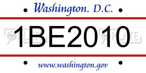 1BE2010 District Of Columbia License Plate