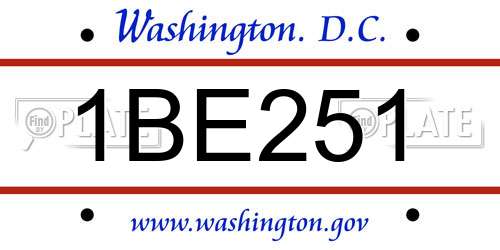 1BE251 District Of Columbia License Plate