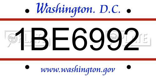 1BE6992 District Of Columbia License Plate