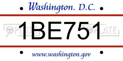 1BE751 District Of Columbia License Plate