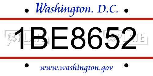 1BE8652 District Of Columbia License Plate