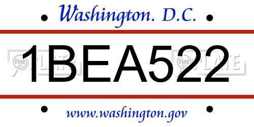 1BEA522 District Of Columbia License Plate