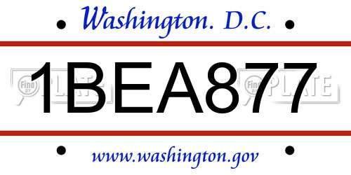 1BEA877 District Of Columbia License Plate