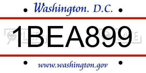 1BEA899 District Of Columbia License Plate