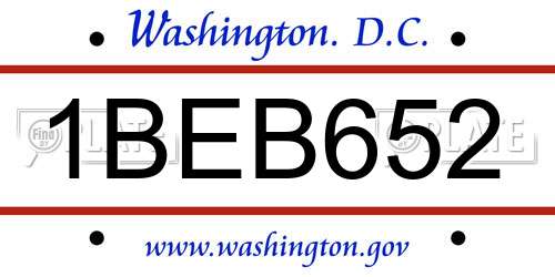 1BEB652 District Of Columbia License Plate