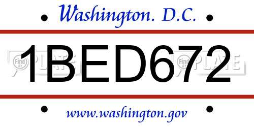 1BED672 District Of Columbia License Plate