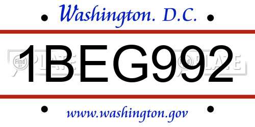 1BEG992 District Of Columbia License Plate