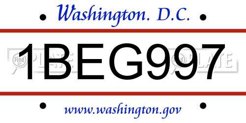 1BEG997 District Of Columbia License Plate