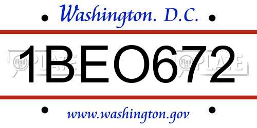 1BEO672 District Of Columbia License Plate