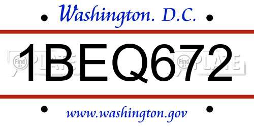 1BEQ672 District Of Columbia License Plate