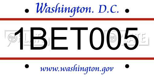 1BET005 District Of Columbia License Plate