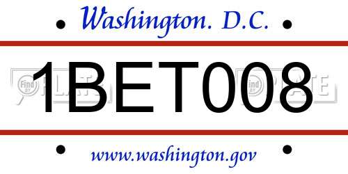 1BET008 District Of Columbia License Plate