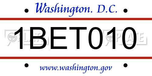 1BET010 District Of Columbia License Plate