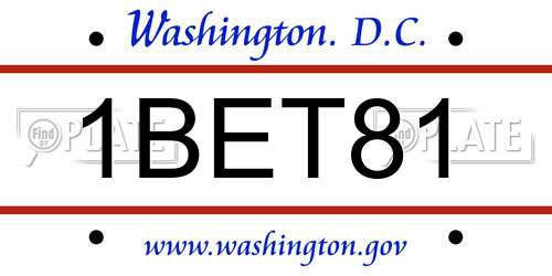 1BET81 District Of Columbia License Plate