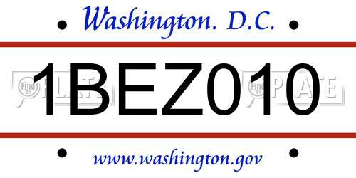 1BEZ010 District Of Columbia License Plate