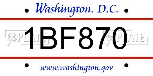 1BF870 District Of Columbia License Plate