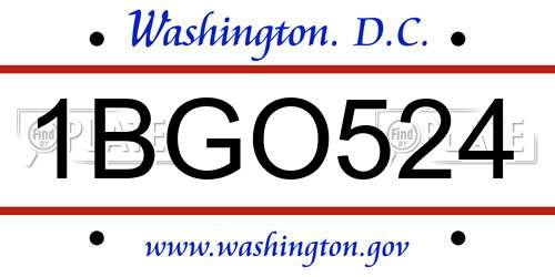 1BGO524 District Of Columbia License Plate