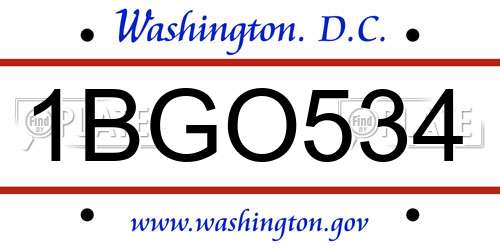 1BGO534 District Of Columbia License Plate