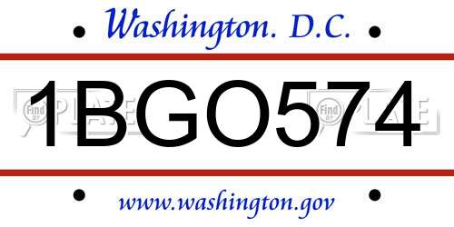 1BGO574 District Of Columbia License Plate