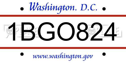 1BGO824 District Of Columbia License Plate