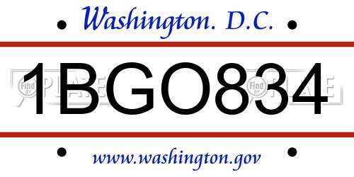 1BGO834 District Of Columbia License Plate