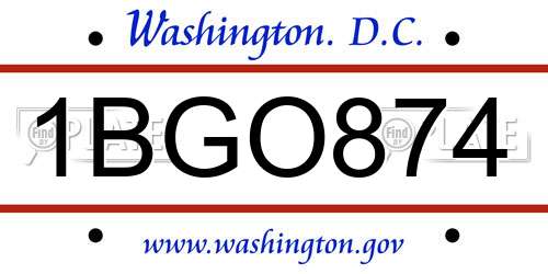 1BGO874 District Of Columbia License Plate