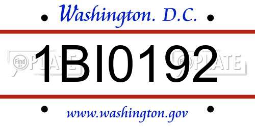 1BI0192 District Of Columbia License Plate