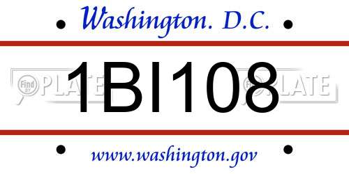1BI108 District Of Columbia License Plate