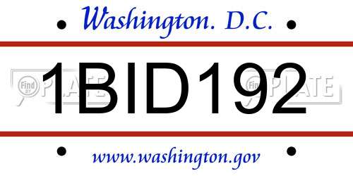 1BID192 District Of Columbia License Plate
