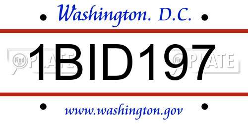 1BID197 District Of Columbia License Plate