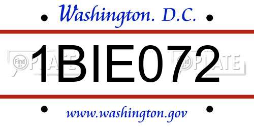 1BIE072 District Of Columbia License Plate