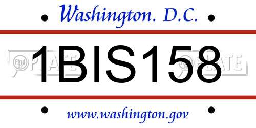 1BIS158 District Of Columbia License Plate