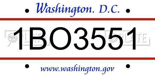 1BO3551 District Of Columbia License Plate