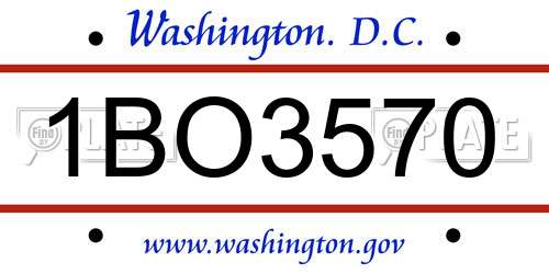 1BO3570 District Of Columbia License Plate