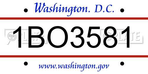 1BO3581 District Of Columbia License Plate