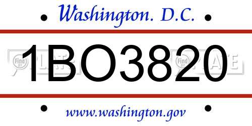 1BO3820 District Of Columbia License Plate