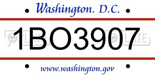 1BO3907 District Of Columbia License Plate
