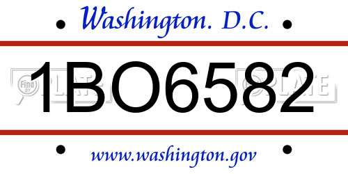 1BO6582 District Of Columbia License Plate