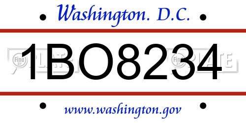 1BO8234 District Of Columbia License Plate