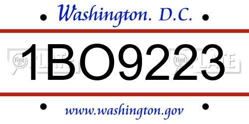 1BO9223 District Of Columbia License Plate