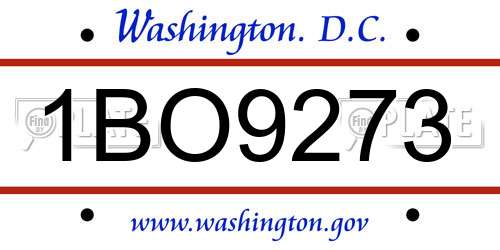 1BO9273 District Of Columbia License Plate
