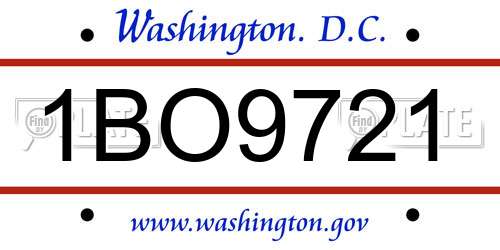 1BO9721 District Of Columbia License Plate