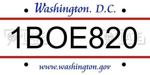 1BOE820 District Of Columbia License Plate