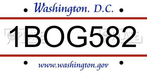 1BOG582 District Of Columbia License Plate