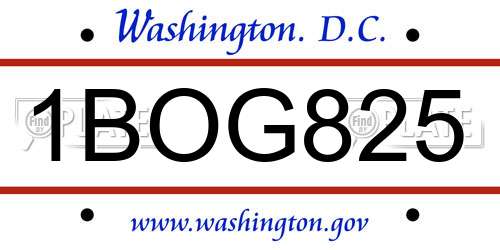 1BOG825 District Of Columbia License Plate