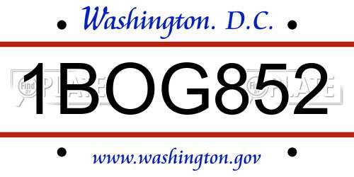 1BOG852 District Of Columbia License Plate