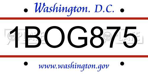 1BOG875 District Of Columbia License Plate