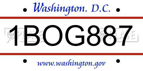 1BOG887 District Of Columbia License Plate