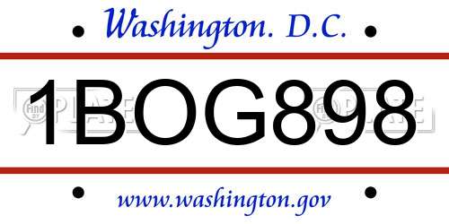 1BOG898 District Of Columbia License Plate